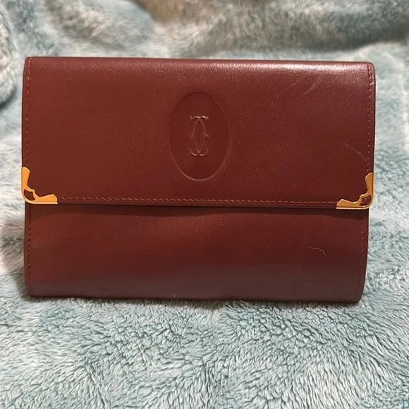 Cartier Burgundy Tri Fold Wallet With Kiss Lock 💋 - Picture 1 of 15